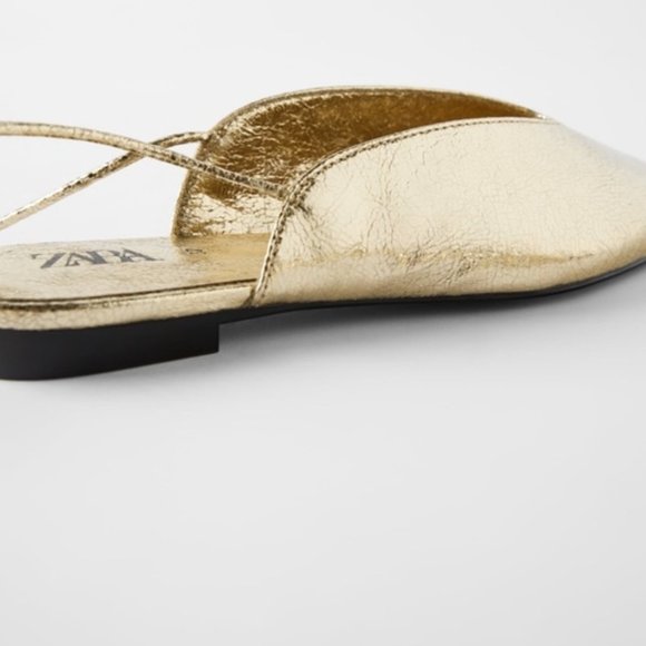 Zara | Shoes | Zara Metallic Gold Flat Mules Ankle Tie | Poshmark